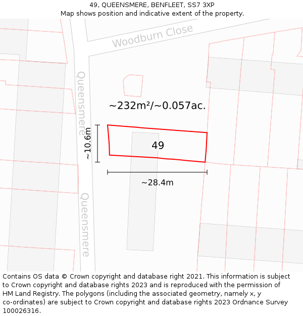 49, QUEENSMERE, BENFLEET, SS7 3XP: Plot and title map