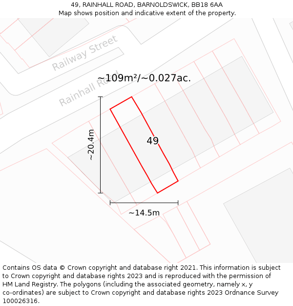 49, RAINHALL ROAD, BARNOLDSWICK, BB18 6AA: Plot and title map