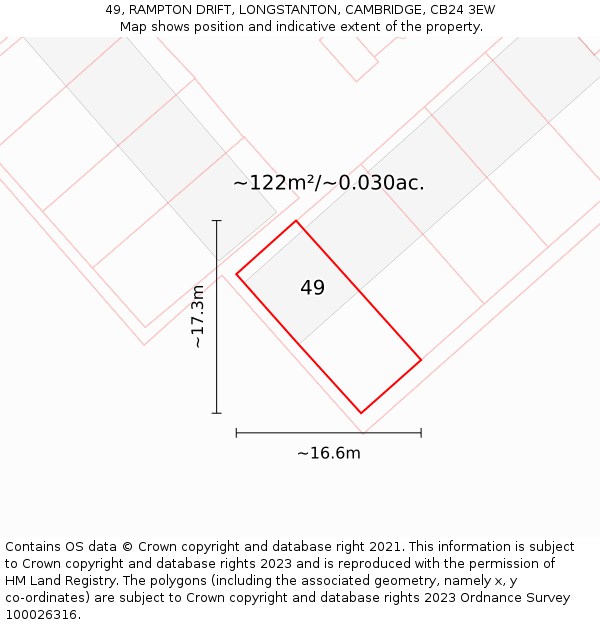 49, RAMPTON DRIFT, LONGSTANTON, CAMBRIDGE, CB24 3EW: Plot and title map