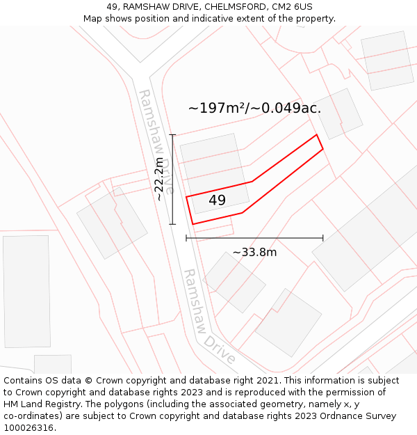 49, RAMSHAW DRIVE, CHELMSFORD, CM2 6US: Plot and title map
