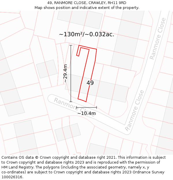 49, RANMORE CLOSE, CRAWLEY, RH11 9RD: Plot and title map