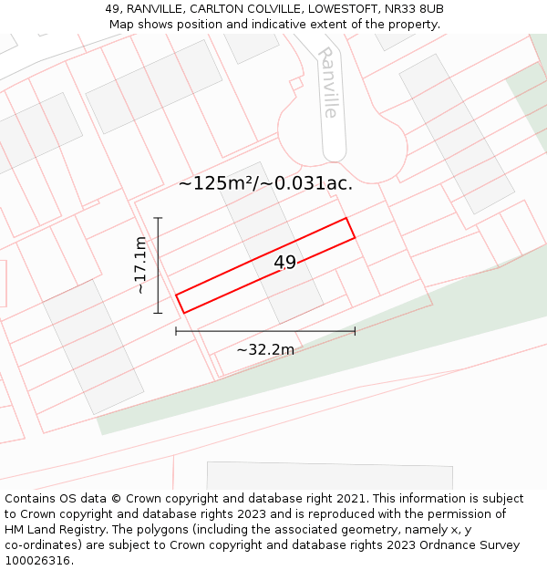 49, RANVILLE, CARLTON COLVILLE, LOWESTOFT, NR33 8UB: Plot and title map