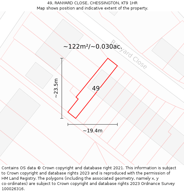 49, RANYARD CLOSE, CHESSINGTON, KT9 1HR: Plot and title map