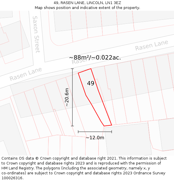 49, RASEN LANE, LINCOLN, LN1 3EZ: Plot and title map
