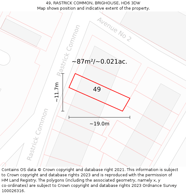 49, RASTRICK COMMON, BRIGHOUSE, HD6 3DW: Plot and title map