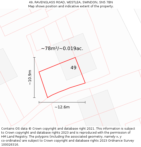 49, RAVENGLASS ROAD, WESTLEA, SWINDON, SN5 7BN: Plot and title map