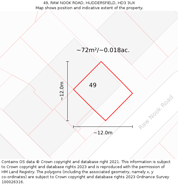 49, RAW NOOK ROAD, HUDDERSFIELD, HD3 3UX: Plot and title map