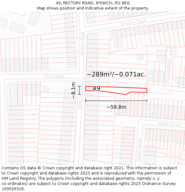 49, RECTORY ROAD, IPSWICH, IP2 8EQ: Plot and title map