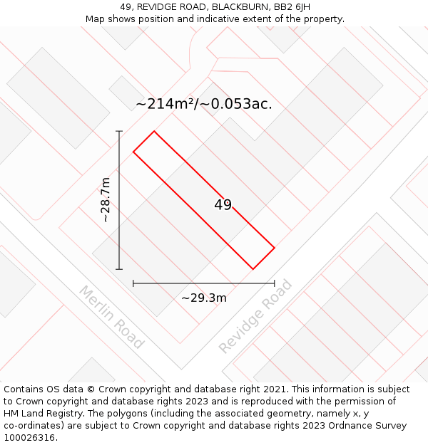 49, REVIDGE ROAD, BLACKBURN, BB2 6JH: Plot and title map