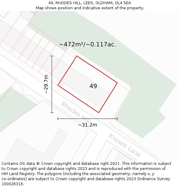 49, RHODES HILL, LEES, OLDHAM, OL4 5EA: Plot and title map