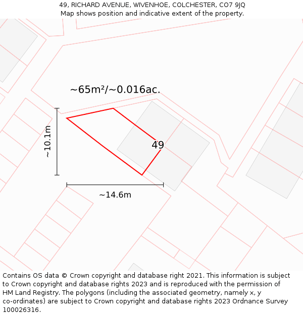 49, RICHARD AVENUE, WIVENHOE, COLCHESTER, CO7 9JQ: Plot and title map