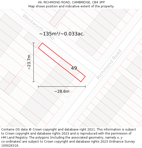 49, RICHMOND ROAD, CAMBRIDGE, CB4 3PP: Plot and title map