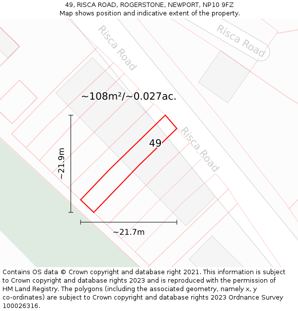 49, RISCA ROAD, ROGERSTONE, NEWPORT, NP10 9FZ: Plot and title map
