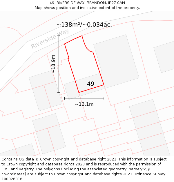 49, RIVERSIDE WAY, BRANDON, IP27 0AN: Plot and title map