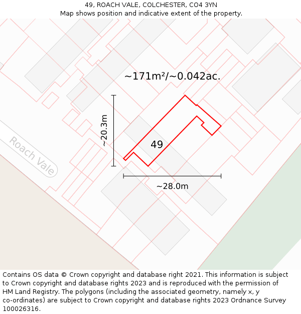 49, ROACH VALE, COLCHESTER, CO4 3YN: Plot and title map