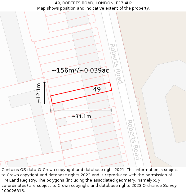 49, ROBERTS ROAD, LONDON, E17 4LP: Plot and title map