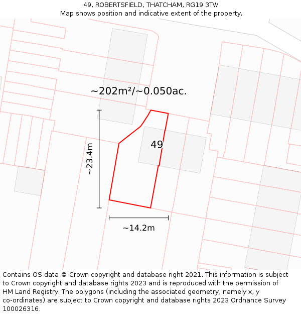 49, ROBERTSFIELD, THATCHAM, RG19 3TW: Plot and title map