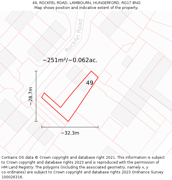 49, ROCKFEL ROAD, LAMBOURN, HUNGERFORD, RG17 8NG: Plot and title map