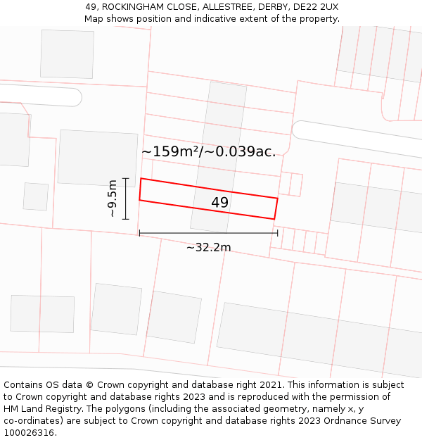 49, ROCKINGHAM CLOSE, ALLESTREE, DERBY, DE22 2UX: Plot and title map