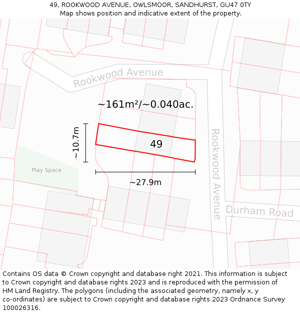 49, ROOKWOOD AVENUE, OWLSMOOR, SANDHURST, GU47 0TY: Plot and title map