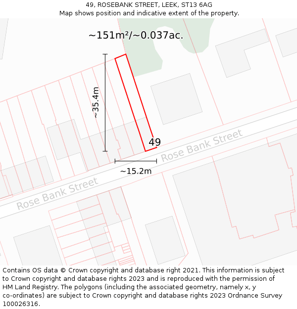 49, ROSEBANK STREET, LEEK, ST13 6AG: Plot and title map