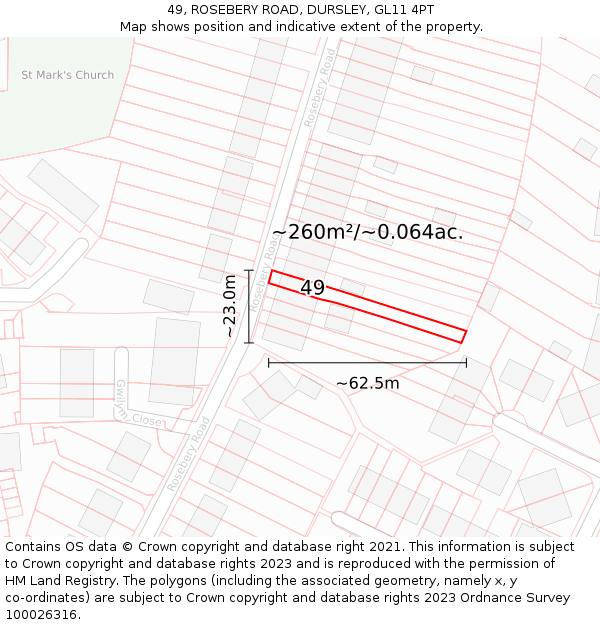 49, ROSEBERY ROAD, DURSLEY, GL11 4PT: Plot and title map
