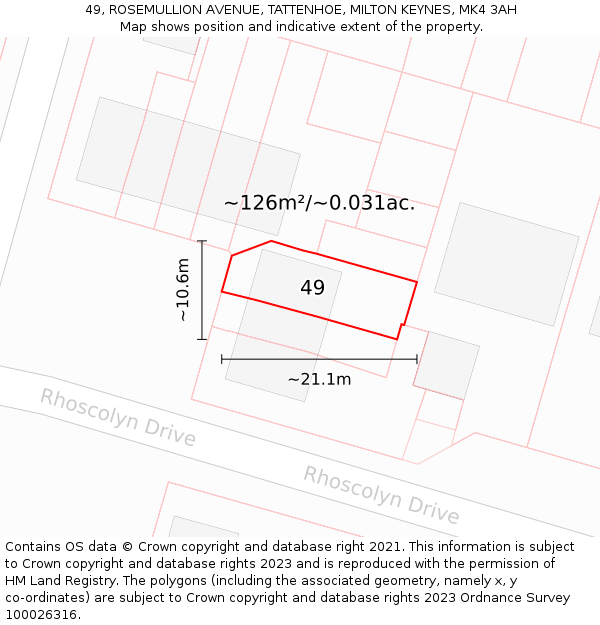 49, ROSEMULLION AVENUE, TATTENHOE, MILTON KEYNES, MK4 3AH: Plot and title map