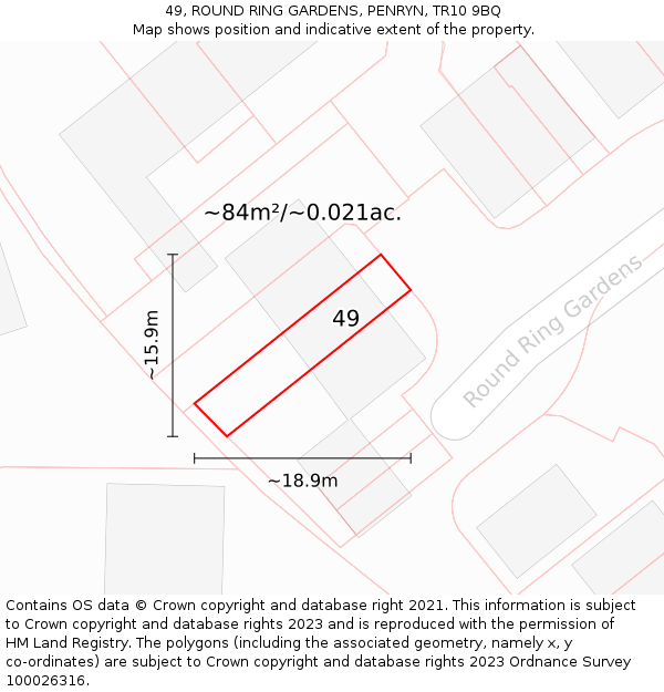 49, ROUND RING GARDENS, PENRYN, TR10 9BQ: Plot and title map