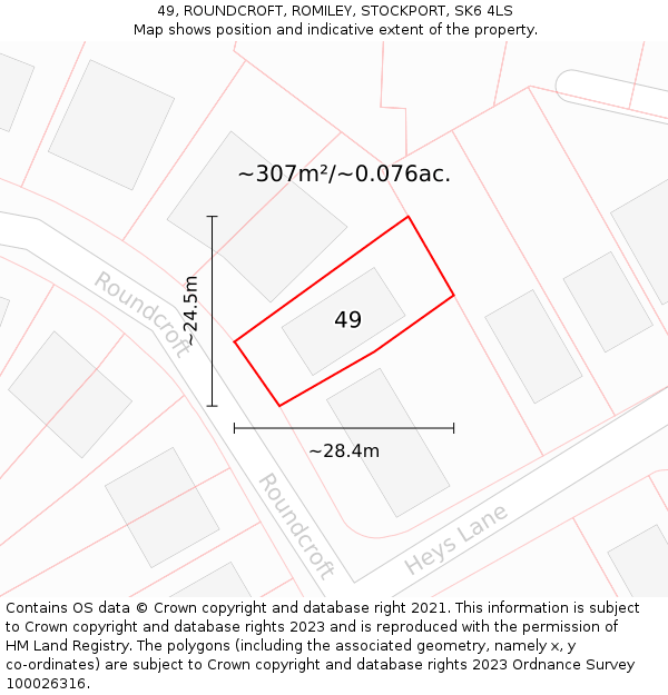 49, ROUNDCROFT, ROMILEY, STOCKPORT, SK6 4LS: Plot and title map
