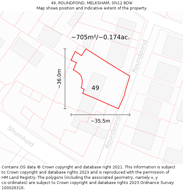 49, ROUNDPOND, MELKSHAM, SN12 8DW: Plot and title map