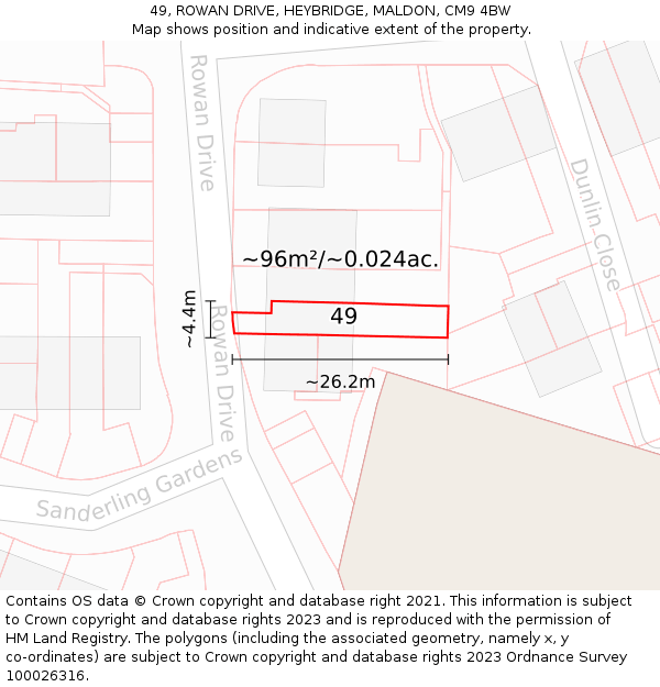 49, ROWAN DRIVE, HEYBRIDGE, MALDON, CM9 4BW: Plot and title map