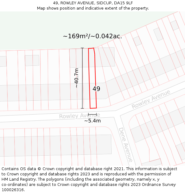 49, ROWLEY AVENUE, SIDCUP, DA15 9LF: Plot and title map