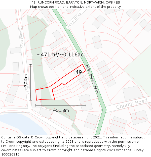 49, RUNCORN ROAD, BARNTON, NORTHWICH, CW8 4ES: Plot and title map