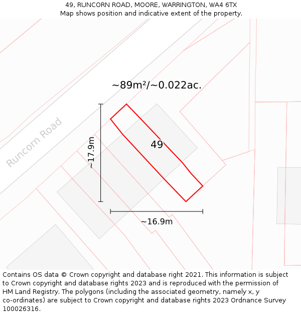 49, RUNCORN ROAD, MOORE, WARRINGTON, WA4 6TX: Plot and title map