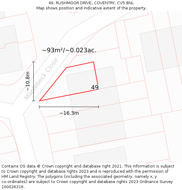 49, RUSHMOOR DRIVE, COVENTRY, CV5 8NL: Plot and title map