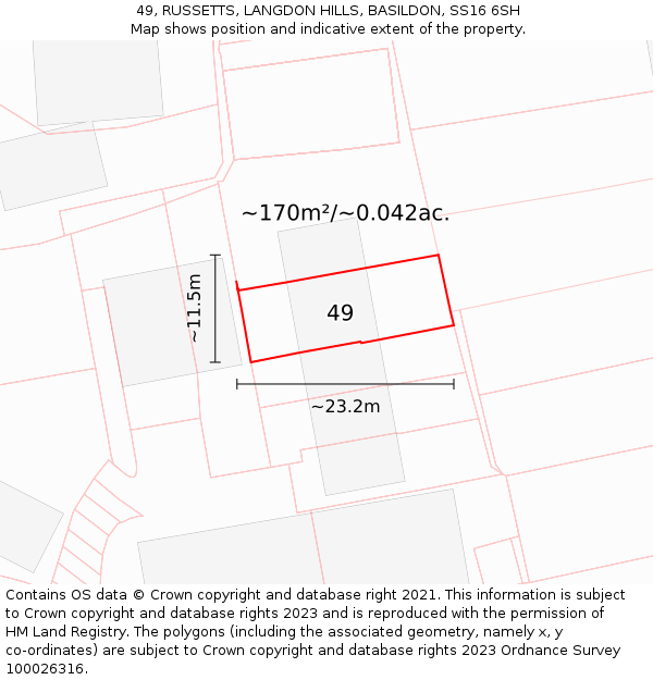 49, RUSSETTS, LANGDON HILLS, BASILDON, SS16 6SH: Plot and title map