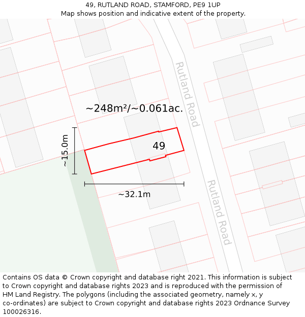 49, RUTLAND ROAD, STAMFORD, PE9 1UP: Plot and title map