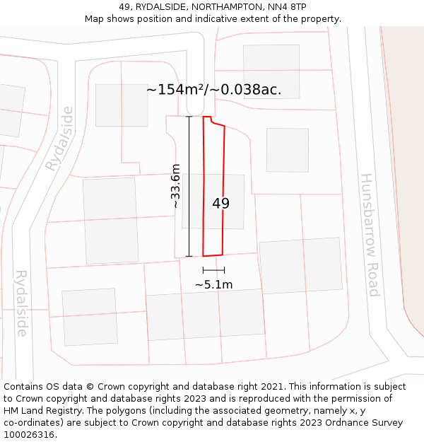 49, RYDALSIDE, NORTHAMPTON, NN4 8TP: Plot and title map