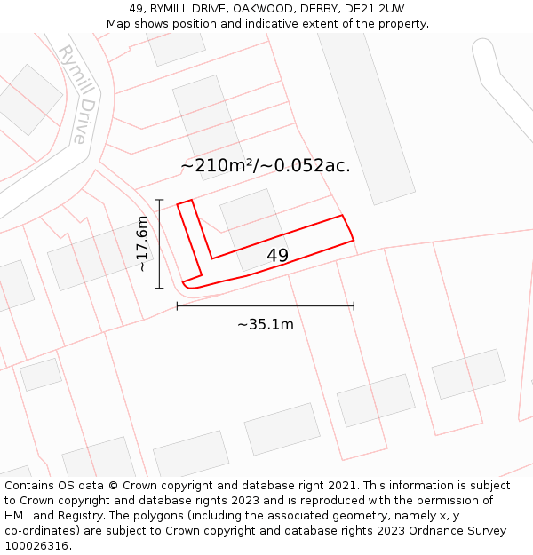 49, RYMILL DRIVE, OAKWOOD, DERBY, DE21 2UW: Plot and title map
