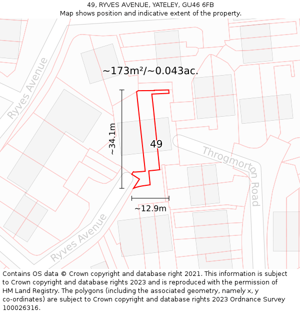 49, RYVES AVENUE, YATELEY, GU46 6FB: Plot and title map