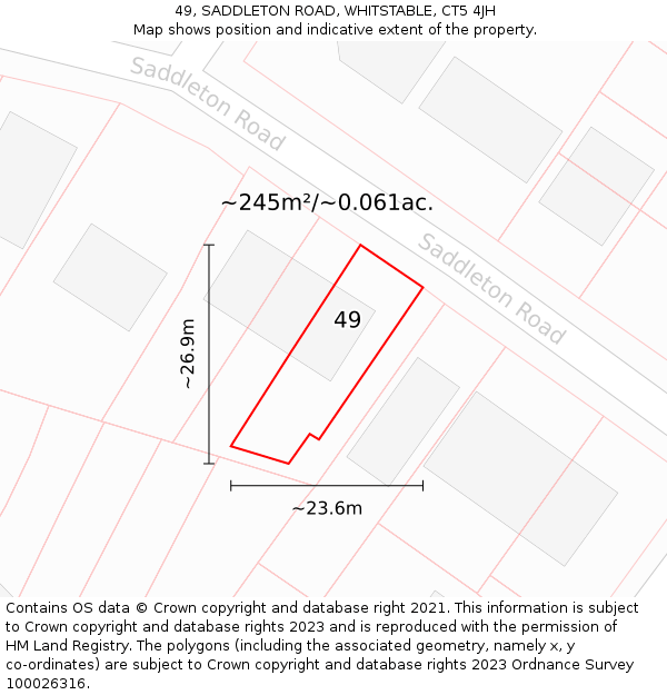 49, SADDLETON ROAD, WHITSTABLE, CT5 4JH: Plot and title map