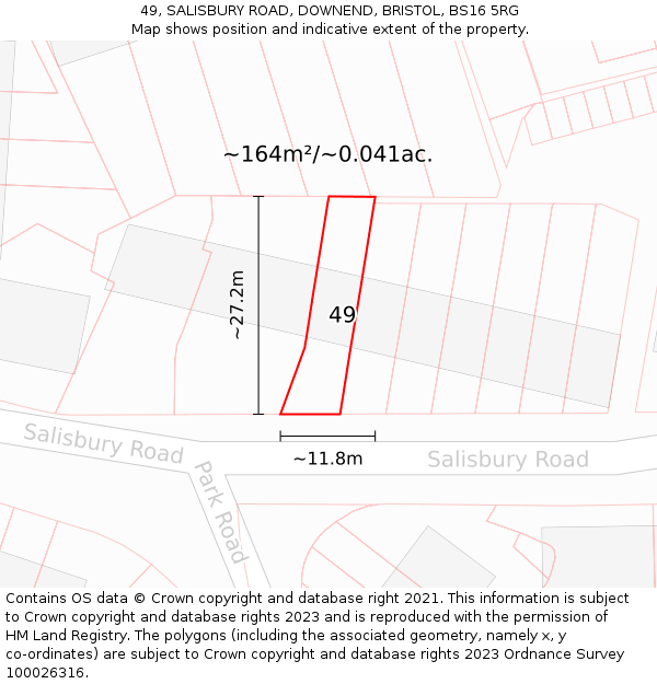 49, SALISBURY ROAD, DOWNEND, BRISTOL, BS16 5RG: Plot and title map