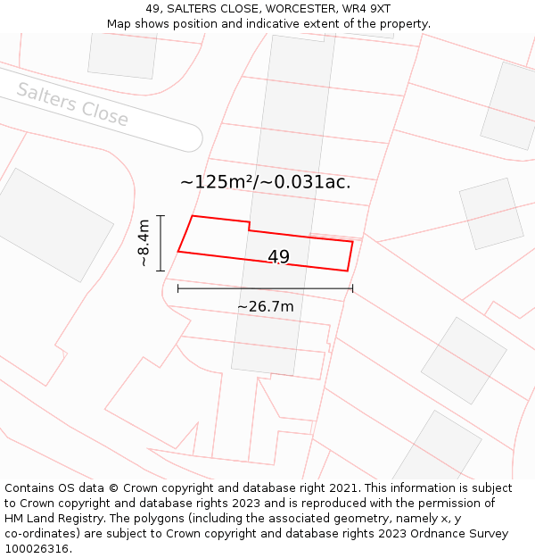 49, SALTERS CLOSE, WORCESTER, WR4 9XT: Plot and title map