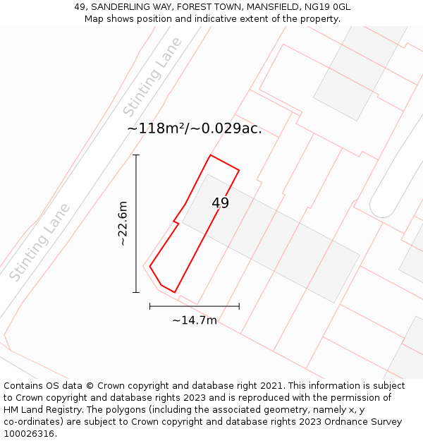 49, SANDERLING WAY, FOREST TOWN, MANSFIELD, NG19 0GL: Plot and title map