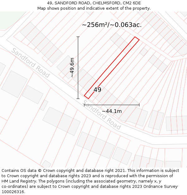 49, SANDFORD ROAD, CHELMSFORD, CM2 6DE: Plot and title map