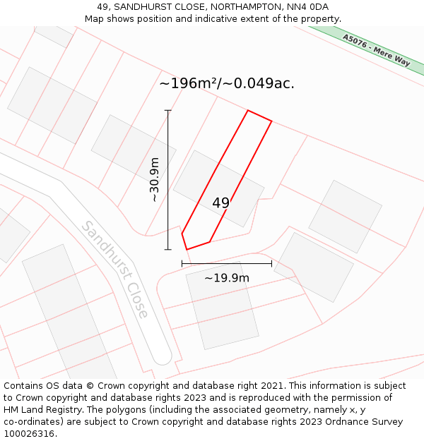 49, SANDHURST CLOSE, NORTHAMPTON, NN4 0DA: Plot and title map