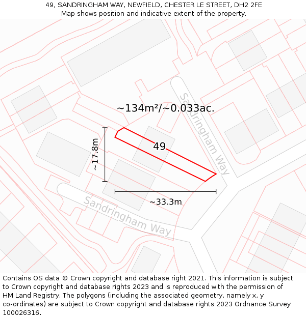 49, SANDRINGHAM WAY, NEWFIELD, CHESTER LE STREET, DH2 2FE: Plot and title map