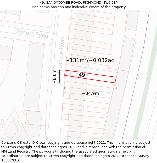 49, SANDYCOMBE ROAD, RICHMOND, TW9 2EP: Plot and title map