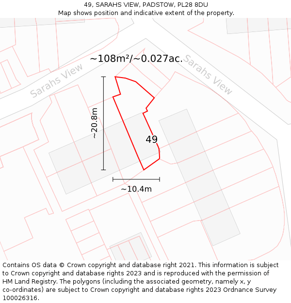 49, SARAHS VIEW, PADSTOW, PL28 8DU: Plot and title map
