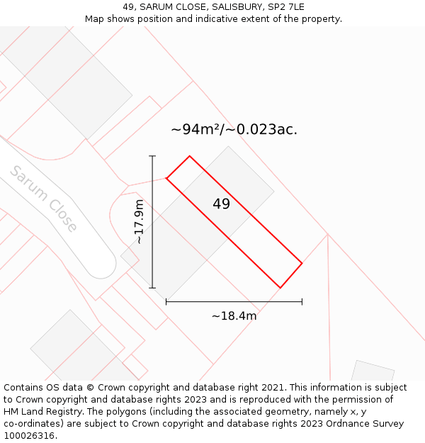 49, SARUM CLOSE, SALISBURY, SP2 7LE: Plot and title map
